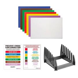 Hygiplas Low Density Chopping Board Set 7 Boards & Rack & Wall Chart