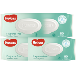 Huggies Baby Wipes Fragrance Free Ctn 4 x Pk80