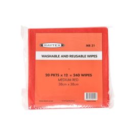 Raytex Viscose Wipes Red 38x38cm Pk12
