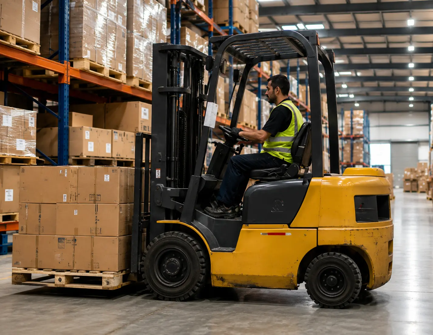 Forklift in warehouse